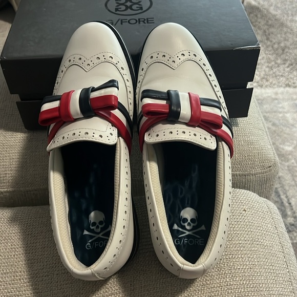 G/Fore Ladies Ribbon Brogue Cruiser Golf Slip On Shoe white leather size 7.5 - Picture 4 of 8